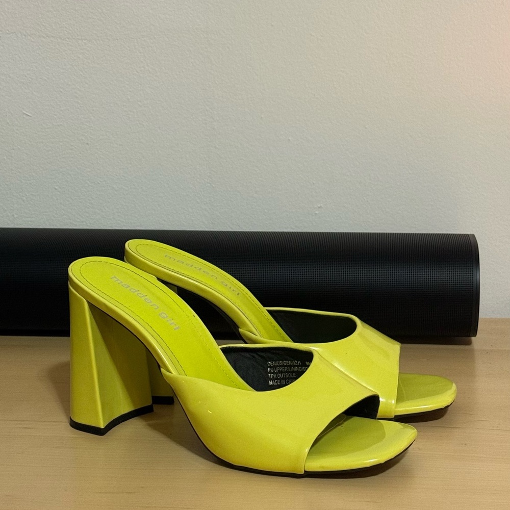 Madden Girl Neon Yellow Block Heel Mules
